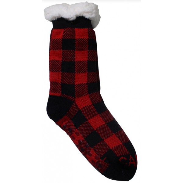 Chaussettes avec ventouses antidérapantes adulte Plaid rouge Taille unique