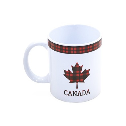 Tasse mug Feuille érable plaid rouge