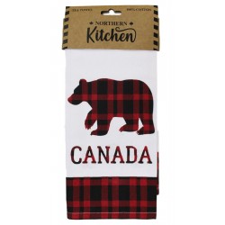 Torchon de cuisine ours plaid rouge