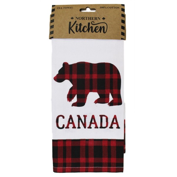 Torchon de cuisine ours plaid rouge